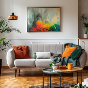 Wohnzimmer Deko mit Kunstwerken