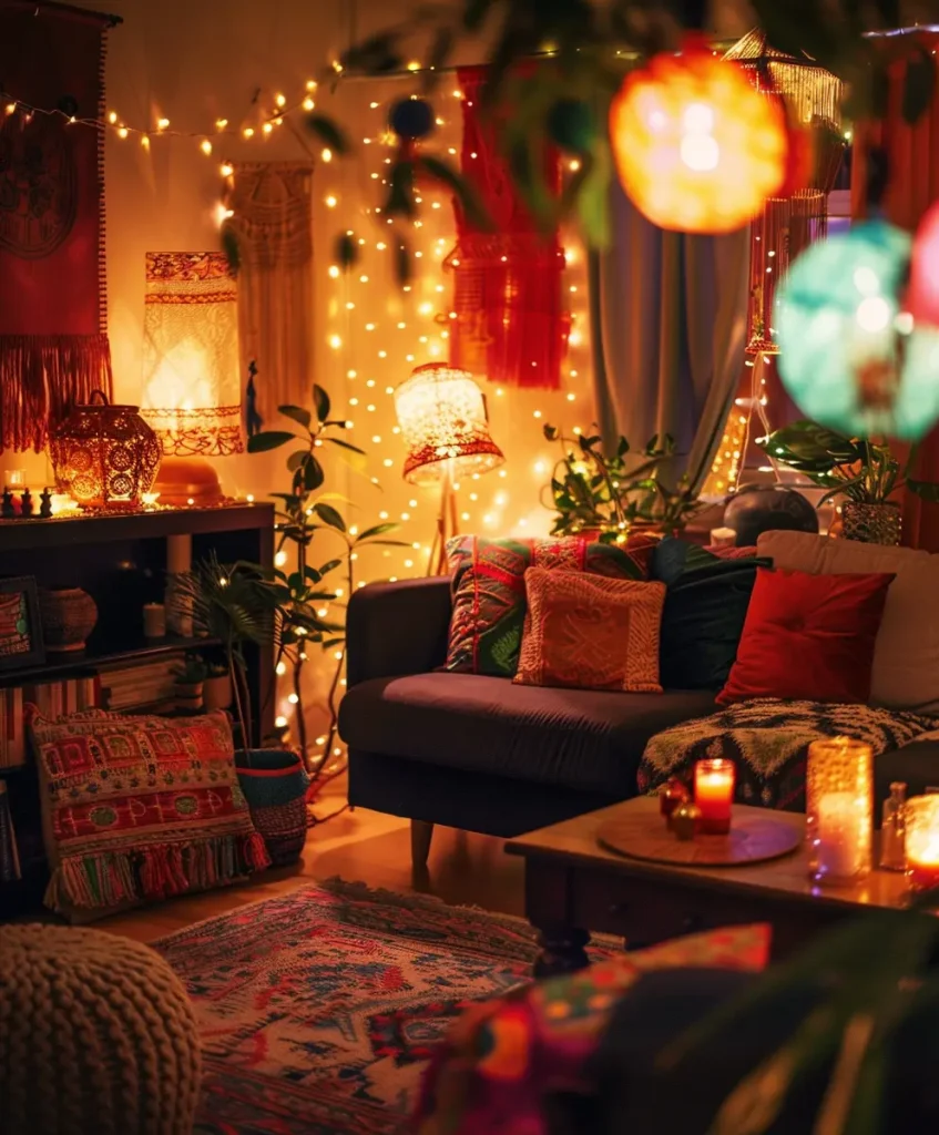 Beleuchtung im Boho-Wohnzimmer