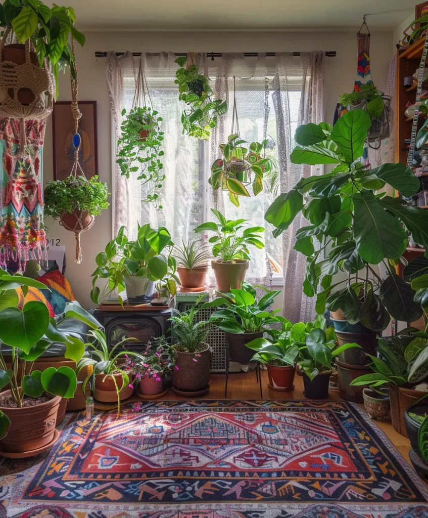 Boho Wohnzimmer Deko mit Pflanzen