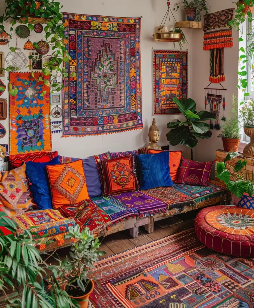 Farben und Muster im Boho-Wohnzimmer