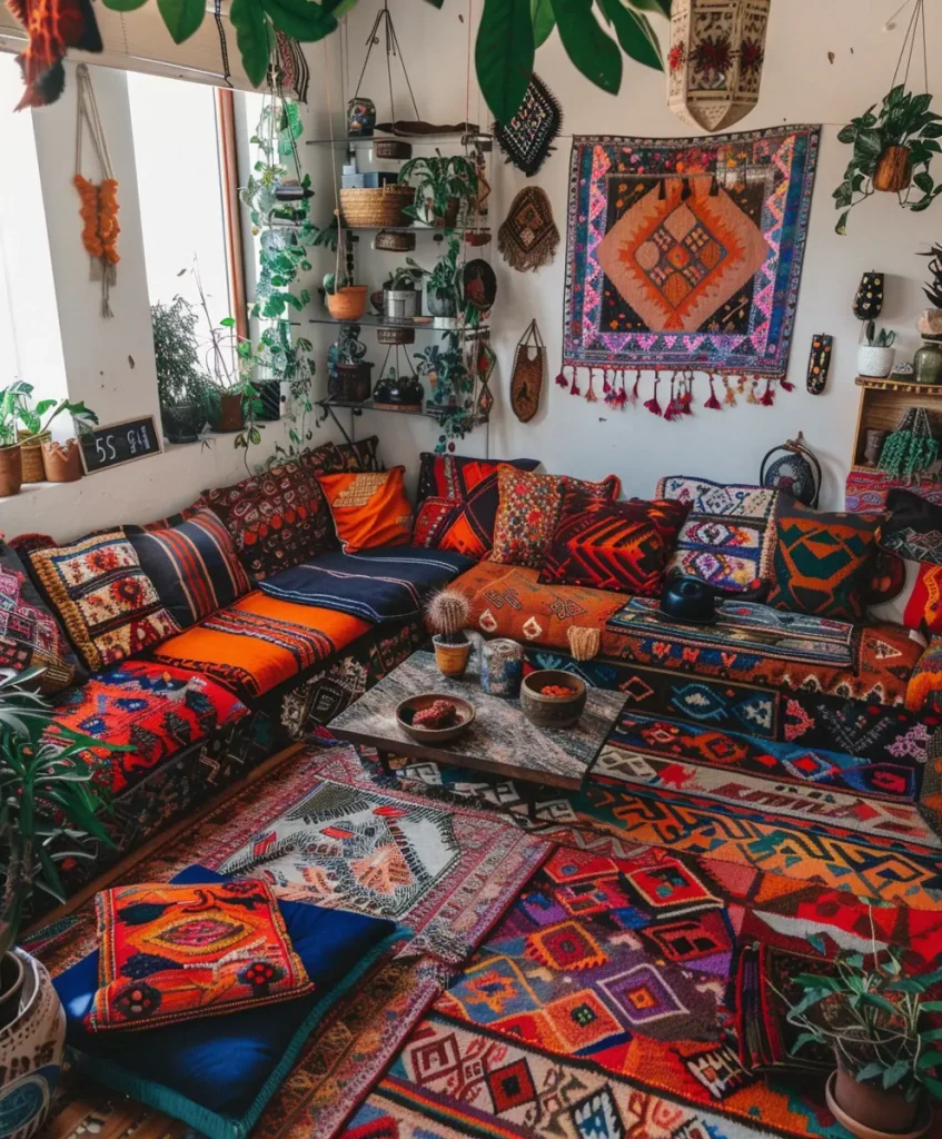 Farben und Muster im Boho-Wohnzimmer