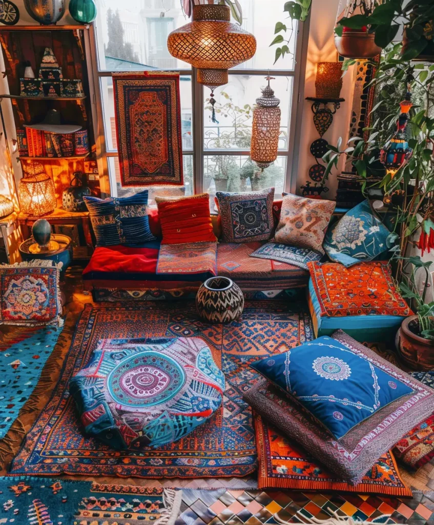 Farben und Muster im Boho-Wohnzimmer