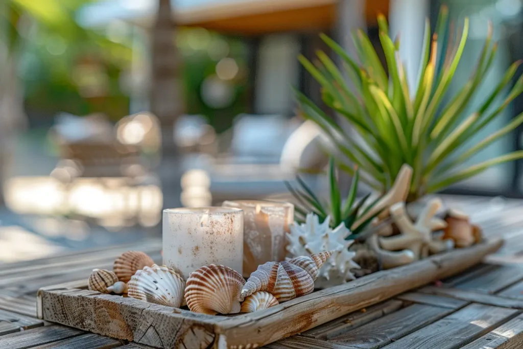 Gartendeko mit Muscheln und Treibholz